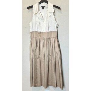 Jessica Howard White/Beige Dress Size 12 Sleeveless Fit and Flare V Neck